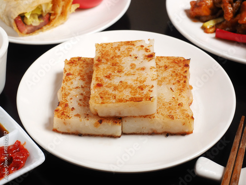 Fried turnip cake, Chinese food.   photo