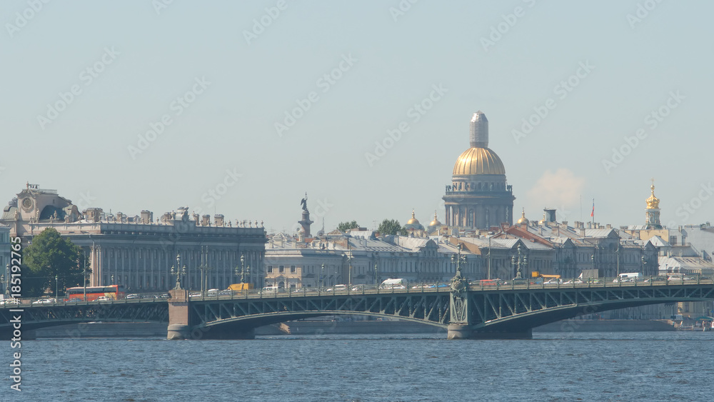 Trinity (Troitsky) bridge and the Isaac's Cathedral in the summer - St Petersburg, Russia