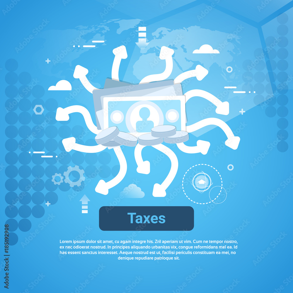 Taxes Payment Concept Web Banner With Copy Space Flat Vector Illustration
