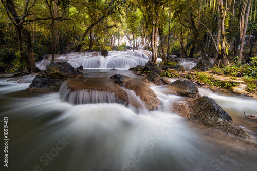 Fototapeta Naklejka Na Ścianę i Meble -  Beautiful waterfall in the deep forest,Pha Tat Waterfall, Kanchanaburi province, thailand, Nature travel concept