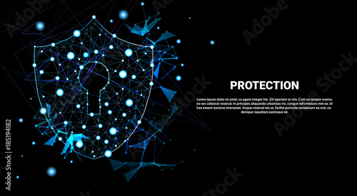 Shield Polygonal Over Dark Background Business Concept Of Data Security And Protection Vector Illustration
