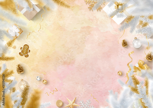 Christmas decoration border and gradient ink brush background