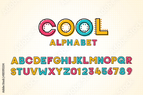 Vector modern cool pop font and alphabet with halftone effect