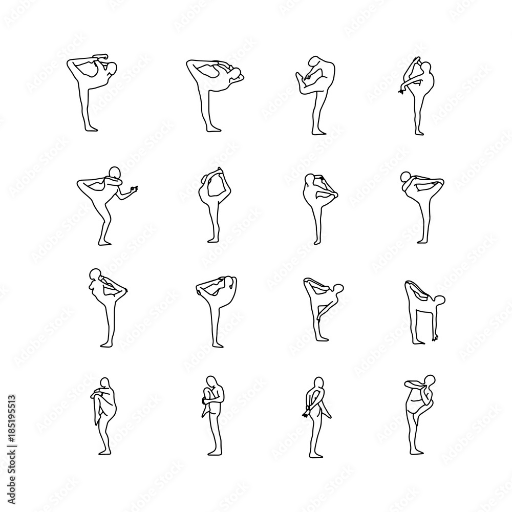 Yoga Body language vector set black outline. Silhouette or Sketch of yoga  poses. 19885983 Vector Art at Vecteezy