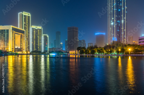 urban skyline and modern buildings at night  cityscape of China
