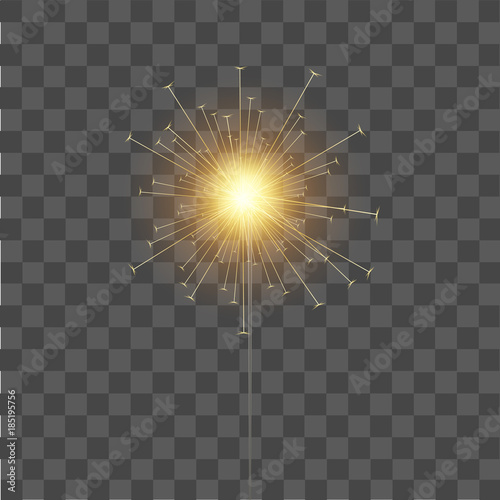 Burning sparkler on transparent  background for your design. Vector