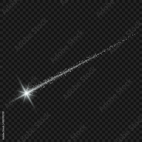 Vector light effect. golden comet with glowing tail of shining stardust sparkles, Gold glittering star dust  photo