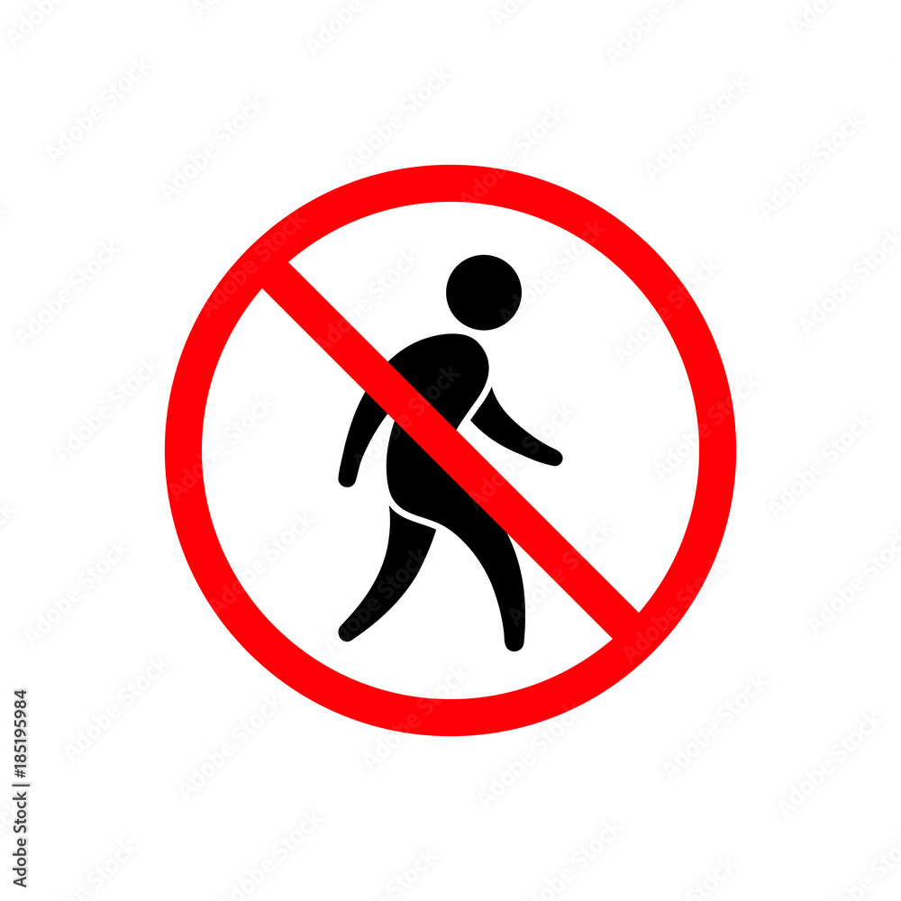 No man walking icon. No entry sign. Vector isolated sign
