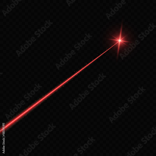 Laser beam. Light flash with sparkling ray on transparent background