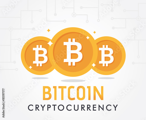 Crypto currency bitcoin. Digital bitcoin mining vector concept on white background. Currency criptography mining finance coin illustration