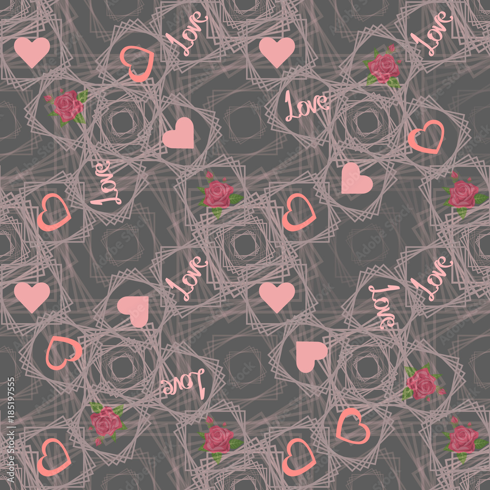 Naklejka premium Love seamless pattern. Romantic seamless pattern with hearts and flowers, Valentines day decoration texture. Love concept. Wedding invitationc.