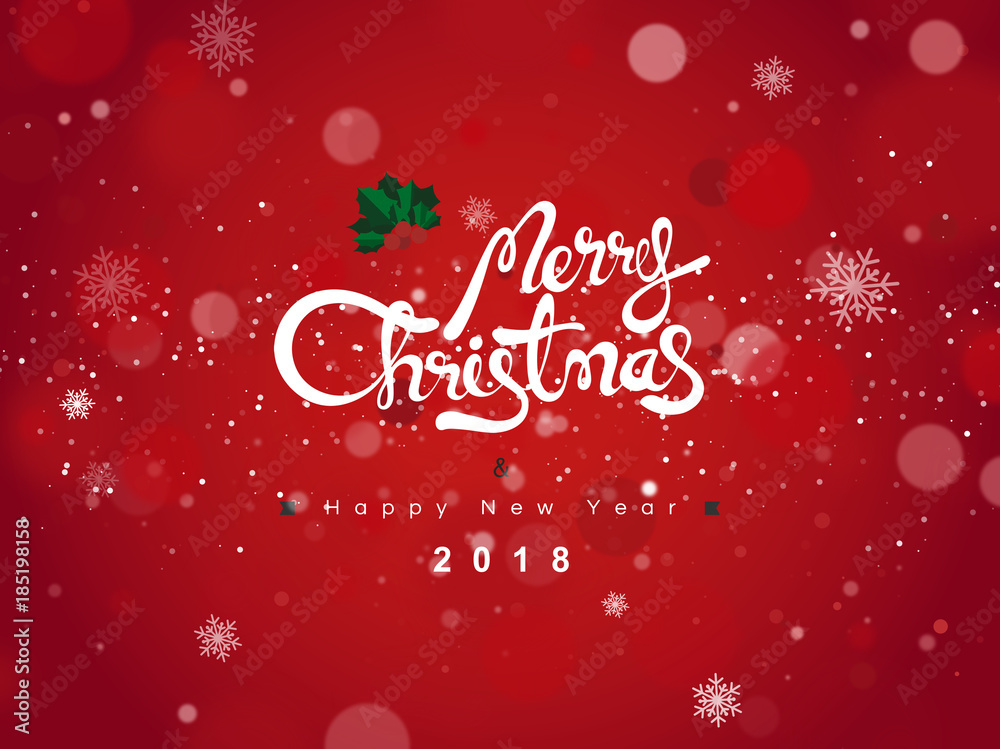 Merry Christmas and Happy New Year 2018 text on red background
