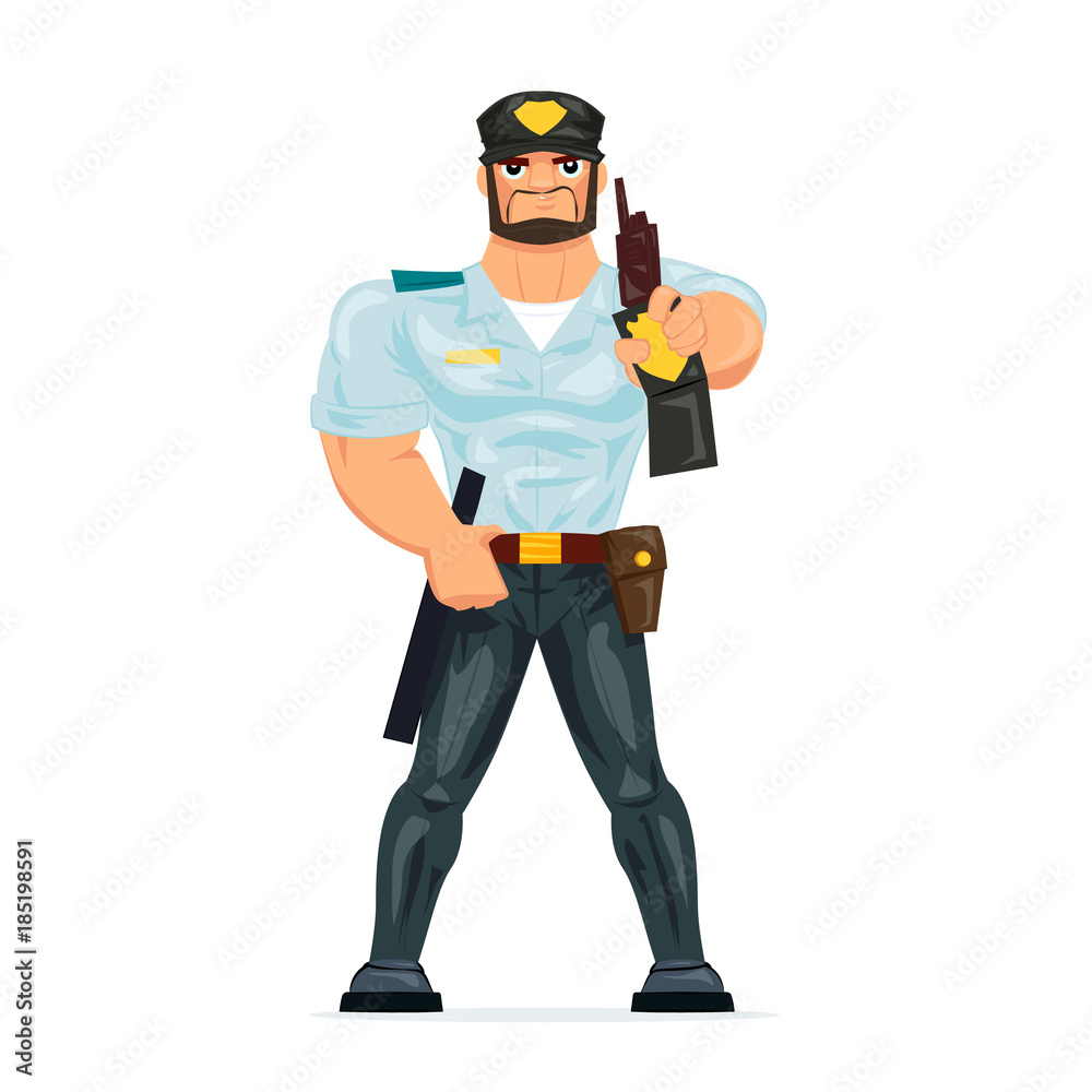 Policeman, shows badge of police officer, certifying personality and profession. Policeman, shows badge of police officer, certifying personality and profession.