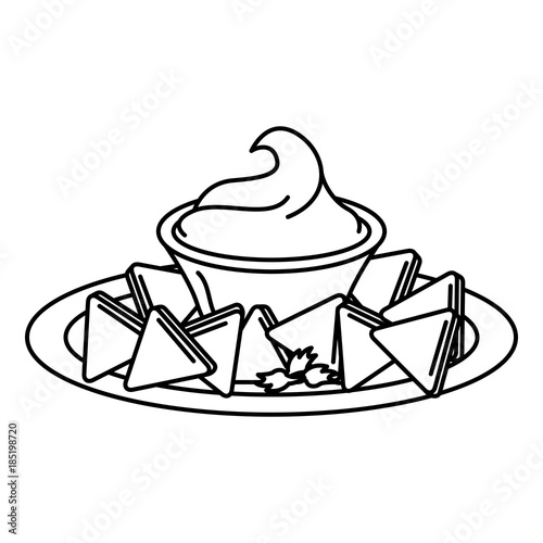 delicious nachos with sauce vector illustration design
