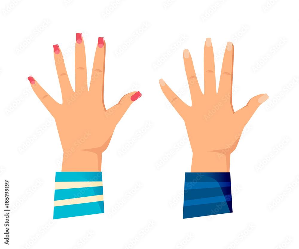 Obraz premium Men's and women's hands with gestures. Giving high five, success.