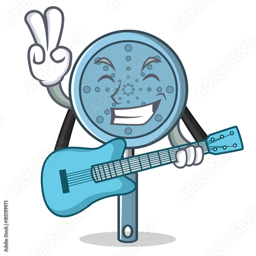 With guitar skimmer utensil character cartoon