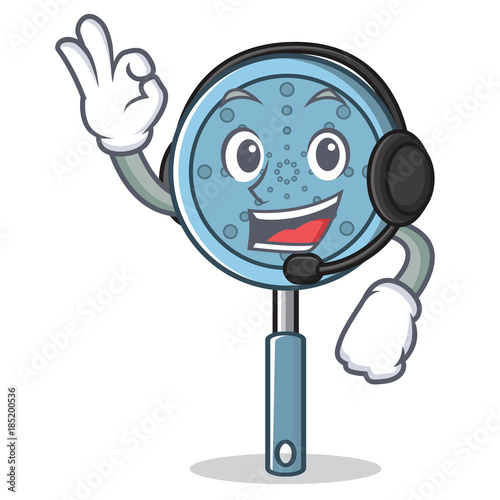 With headphone skimmer utensil character cartoon
