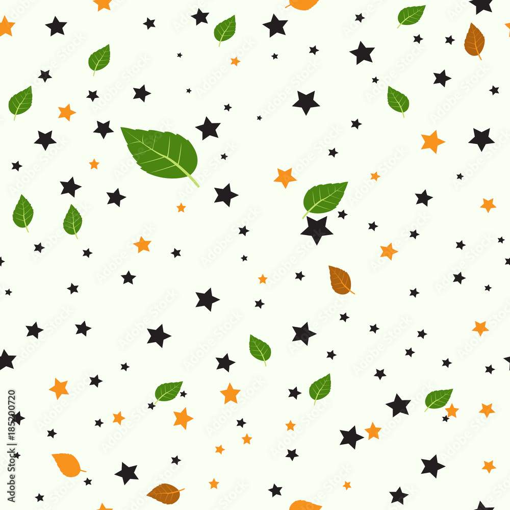 Star seamless with leaf on white background Star seamless with leaf on white background
