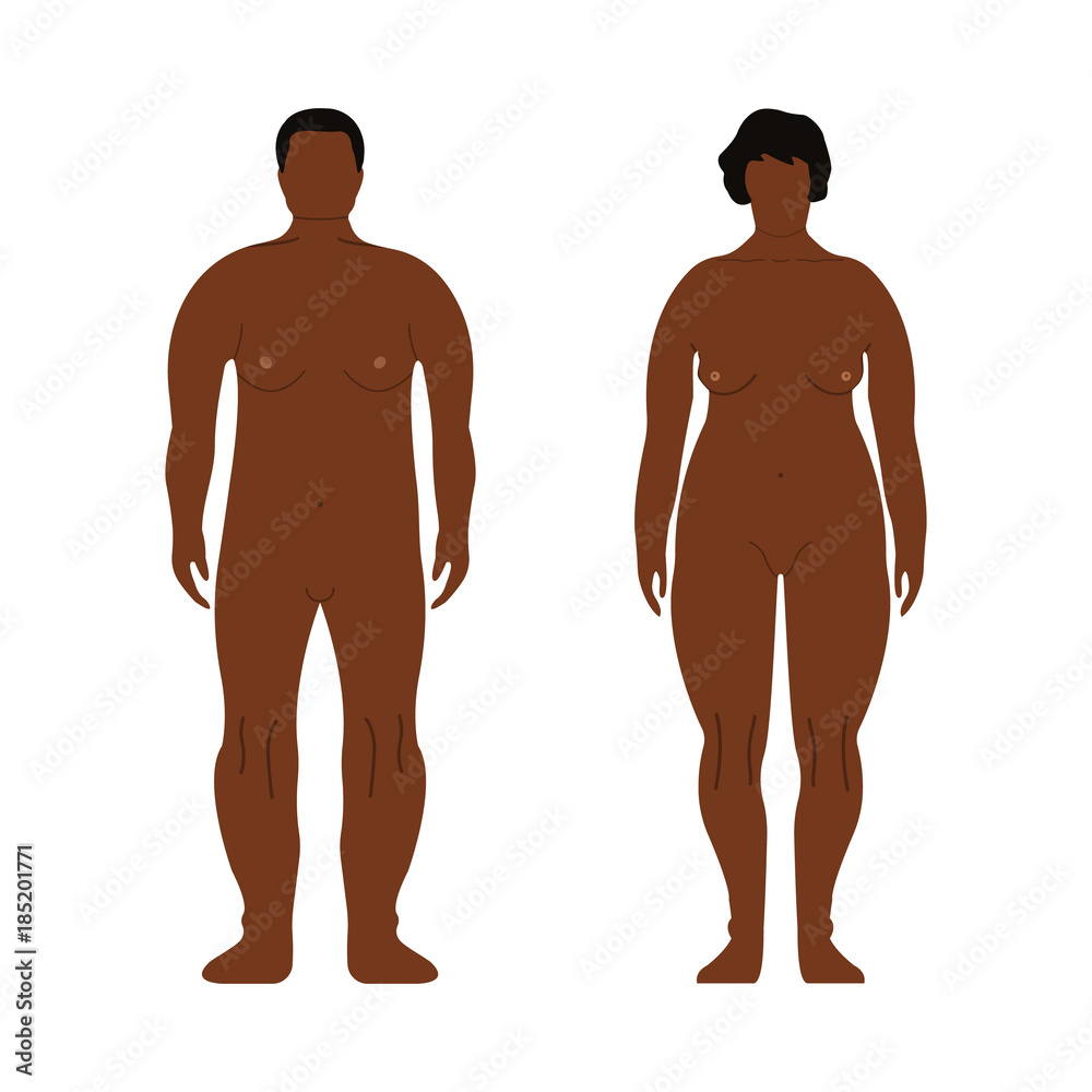 Fat African Men and Women. Cartoon, Outline style. Human front side  Silhouette. Isolated on White Background. Vector illustration Stock Vector  | Adobe Stock