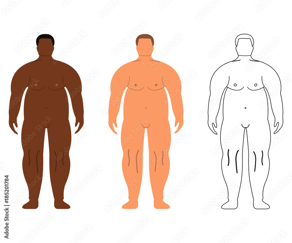 African and European Men. Cartoon, Outline style. Human front side Silhouette. Isolated on White Background. Vector illustration African and European Men. Cartoon, Outline style. Human front side Silhouette. Isolated on White Background. Vector illustration