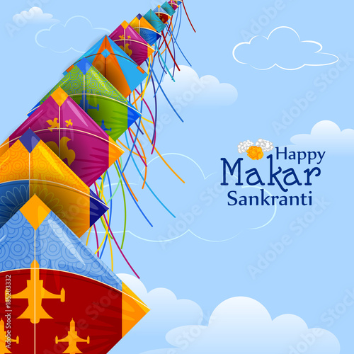 Happy Makar Sankranti background with colorful kite