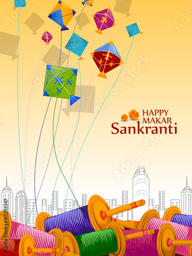 Happy Makar Sankranti background with colorful kite