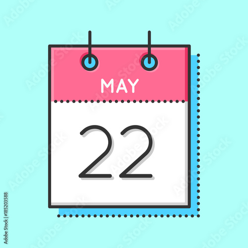 May Calendar Icon. Flat and thin line vector illustration. Spring calendar  sheet on light blue background. May 22th. Buddha birthday. International  Day for Biological Diversity Stock Vector | Adobe Stock