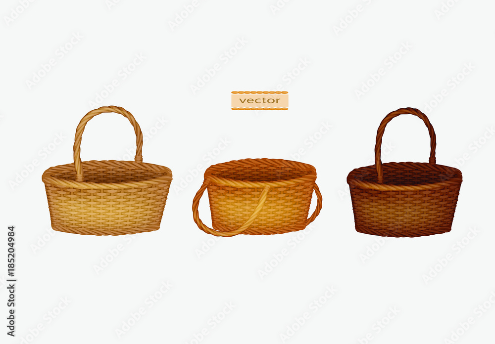 The picnic basket. Illustration of an empty basket bamboo. Vector  illustration of a straw wicker basket. Isolated on white background. Empty  decorative wicker basket with handle Stock Vector | Adobe Stock