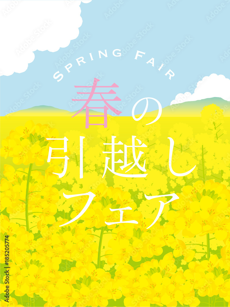 Obraz premium 菜の花畑 春の引越しポスター