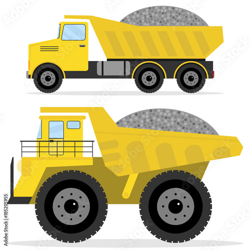 Dumper with rubble. Freight transport, heavy truck, dumper icon.
