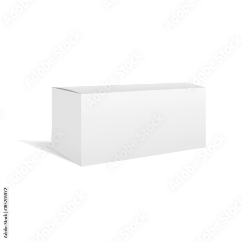 White vector realistic rectangular horizontal box package mockup with shadow. Blank rectangle container or cardboard template for cosmetic, medicine, software, appliance products
