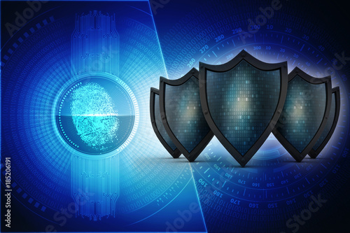 3d illustration Security concept - shield on digital code background 