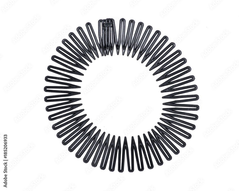 Black plastic stretch sport hair band full circle flexible comb, teeth headband clip isolated on white background