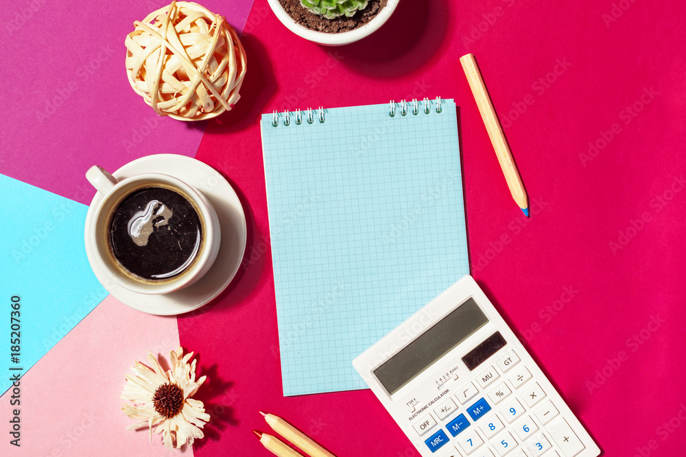 Blank notepad and coffee cup