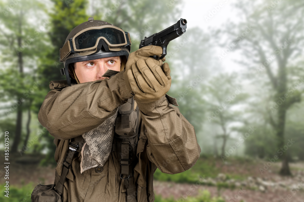 Soldier aiming a gun