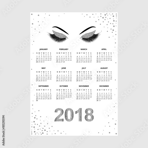 Women with glittery makeup 2018 calendar vector illustration