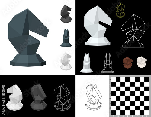 Chess knight set. 3d Vector...