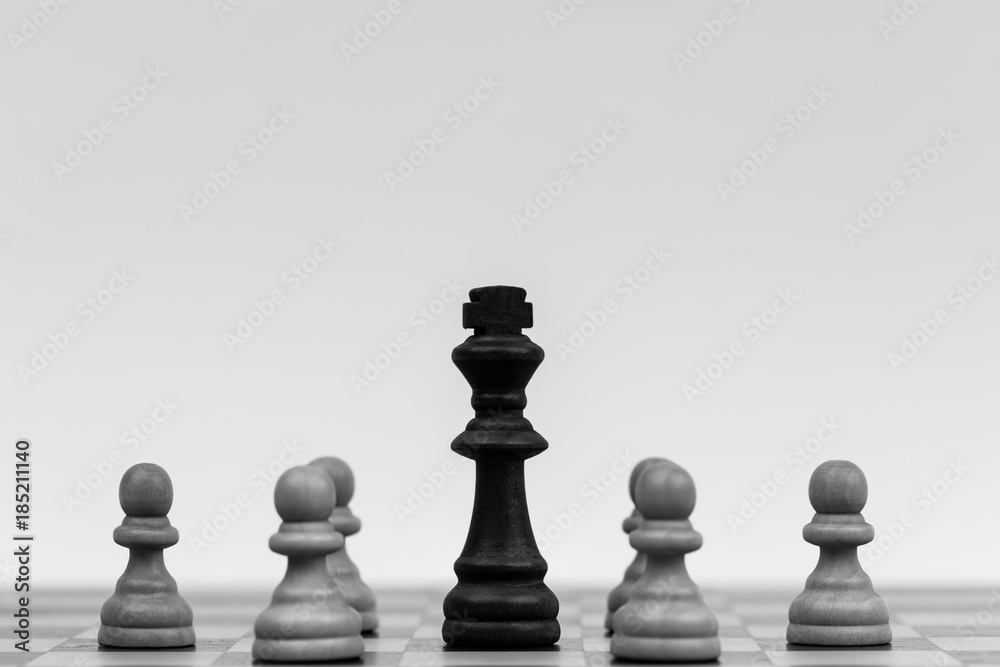 Chess pieces on a chess board with the king and pawns Chess pieces on a chess board with the king and pawns