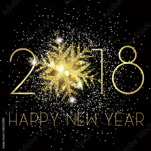 2018, buon anno, fiocco di neve, glitter, oro