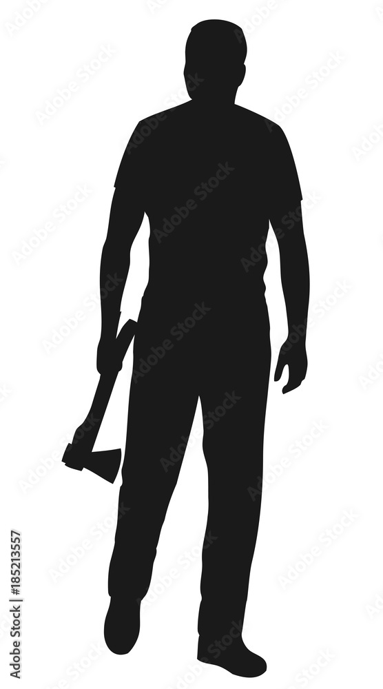 silhouette of man with hatchet, vector illustration