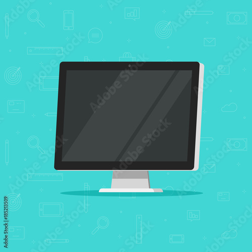 Computer monitor vector illustration, flat cartoon design of wide screen display isolated, modern led lcd tv or monitor in 3d style
