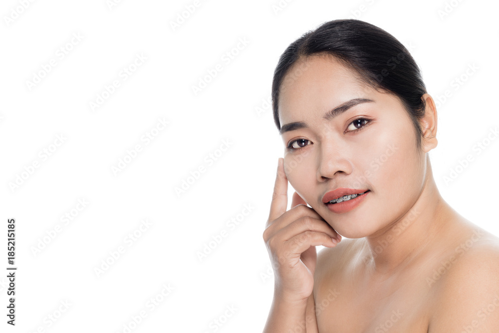 Beautiful woman face close up portrait studio on white background Beautiful woman face close up portrait studio on white background