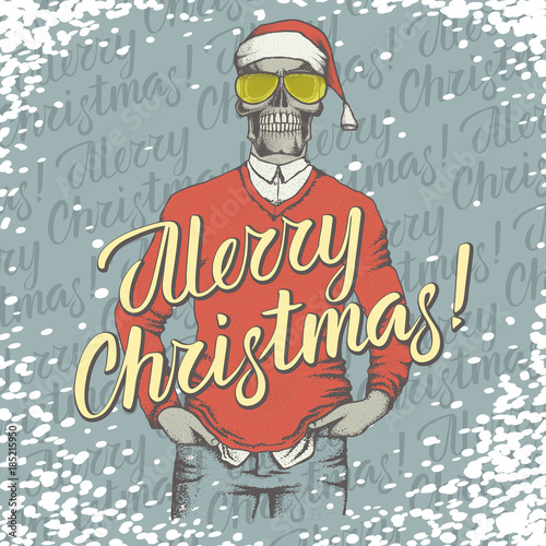 Vector Christmas skull with gift illustration