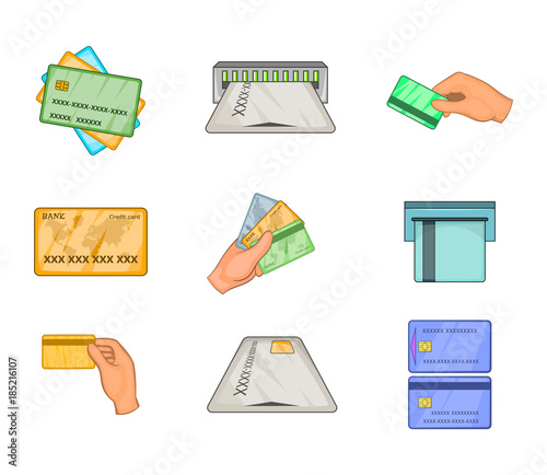 Credit card icon set, cartoon style photo