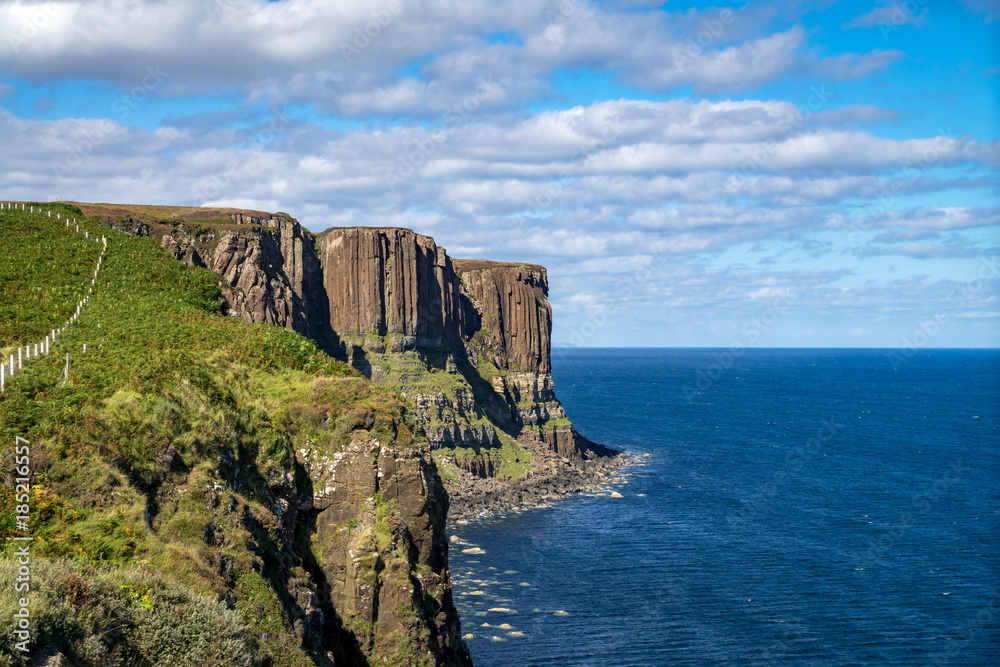 Famous kilt rock at the coast of the Atlantic on the Skye Island, Northern Scotland, UK Famous kilt rock at the coast of the Atlantic on the Skye Island, Northern Scotland, UK