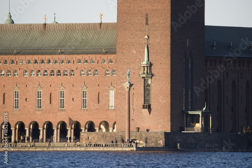 Part of Stockholm City Hall at lake Malaren in pale midwinter, sunlight photo