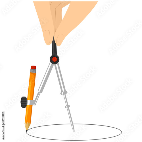 Vector Illustration of Hand Holding a Compass with Pencil