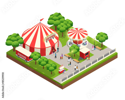 Circus Tent In Park Isometric Composition