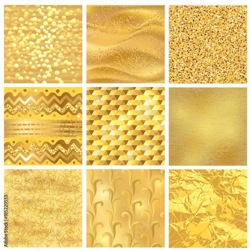 Golden background or gold texture vector pattern for luxury textured wallpaper with textural goldleaf backdrop yellow set photo