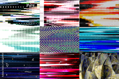 Glitch background vector glitchy abstract texture pattern tv broken screen noise textured backdrop illustration set